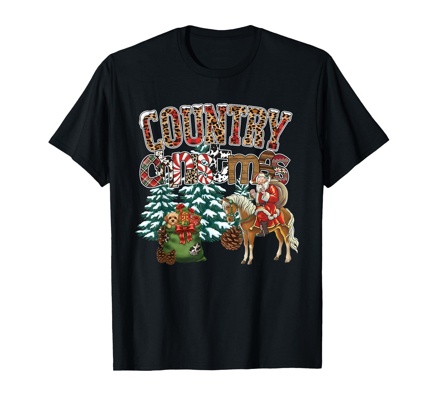 Country Christmas Santa Horse Western Holiday Men Women T-Shirt