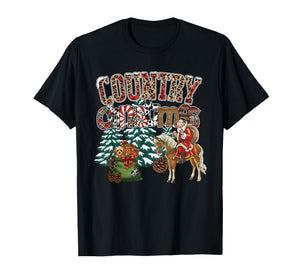 Country Christmas Santa Horse Western Holiday Men Women T-Shirt