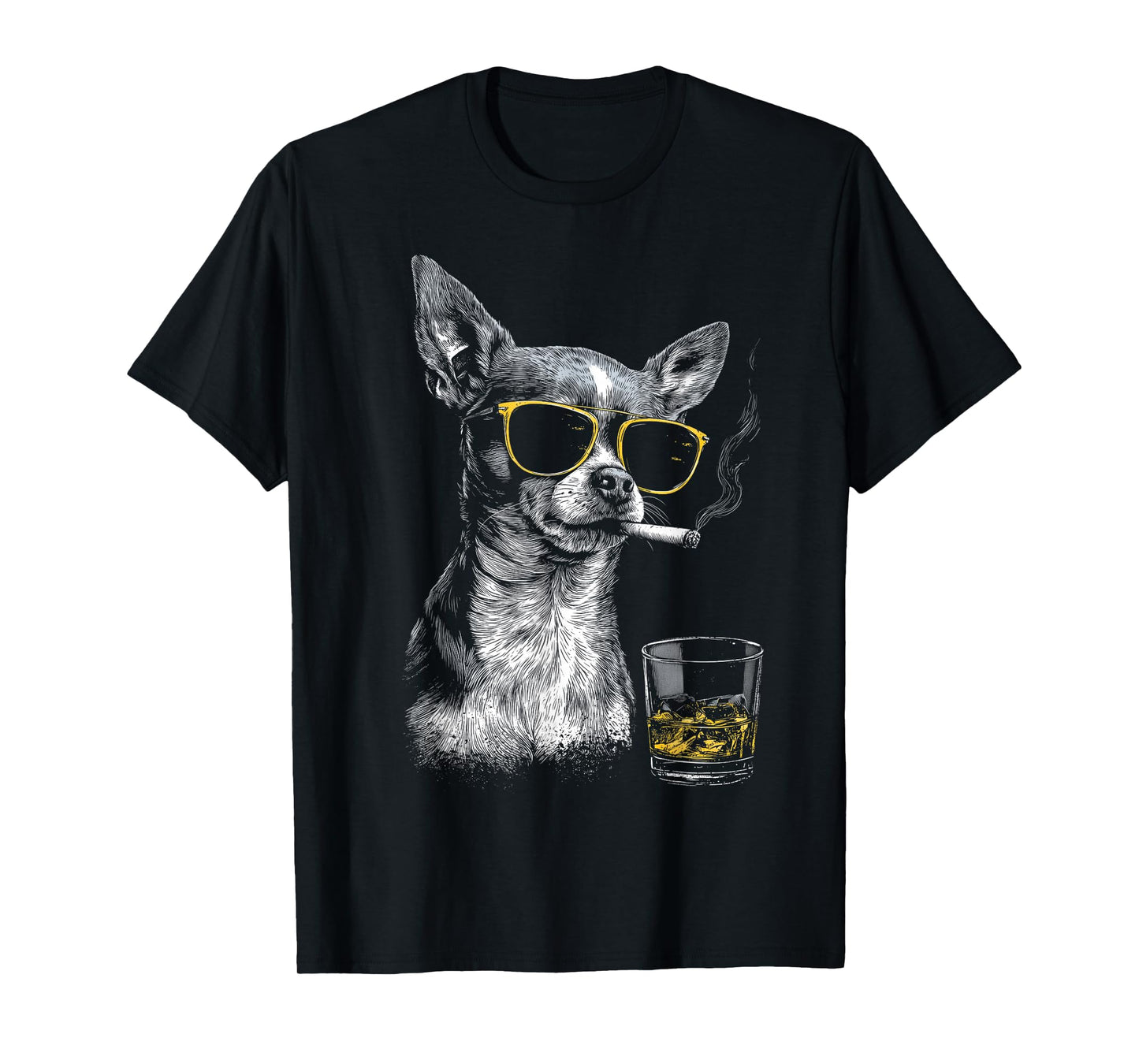 Chihuahua Smoking Cigarette Whisky Lover Funny Dog T-Shirt