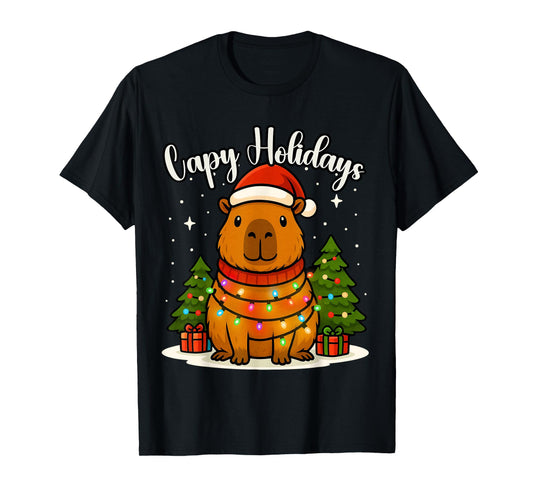 Capy Holidays Capybara Santa Hat Xmas Lights Men Women Kids T-Shirt