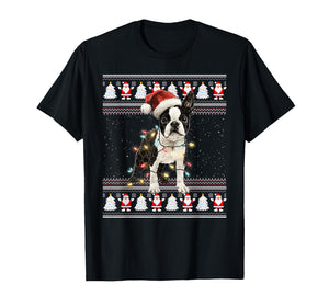 Boston Terrier Ugly Christmas Sweaters Funny Dog Lights Xmas T-Shirt