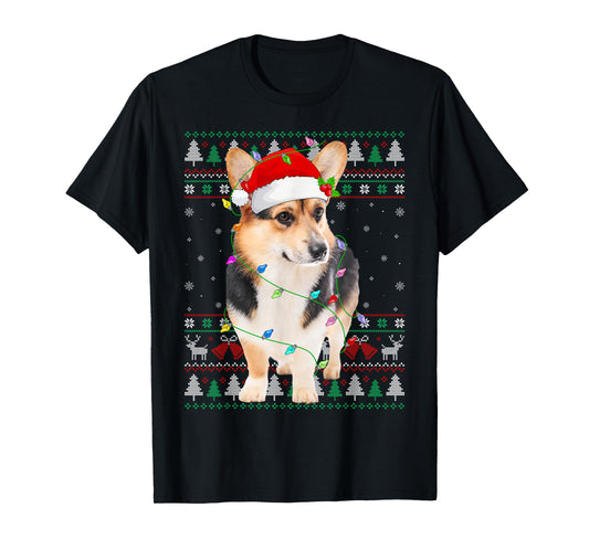 Cardigan Welsh Corgi Dog Christmas Ugly Sweater Lights Xmas T-Shirt