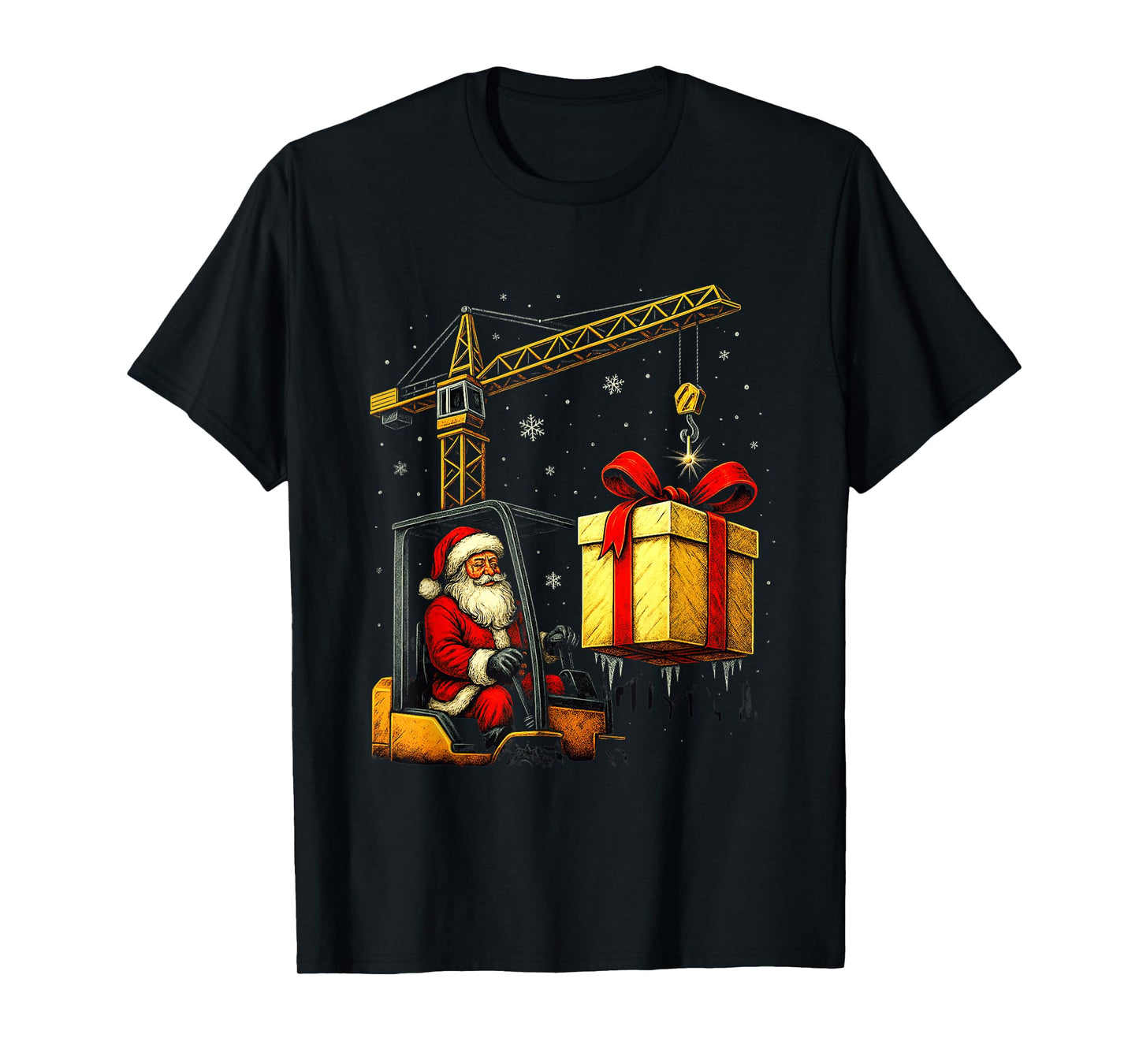 Santa Crane Christmas Builder Funny Holiday Heavy Equipment T-Shirt