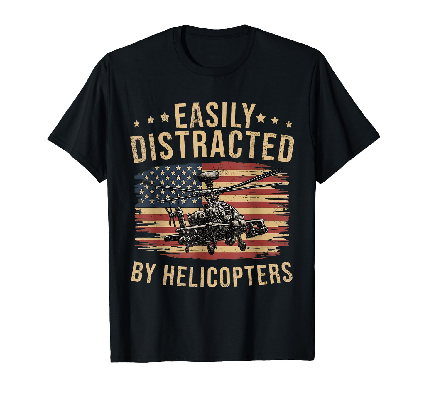 Funny Easily Distracted by Apache Helicopter USA Flag Gift T-Shirt