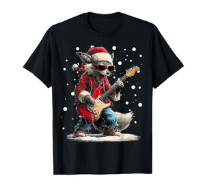 Christmas Fox Playing Guitar Funny Musician Animal Music T-Shirt