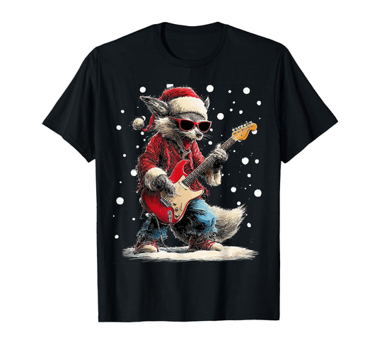 Christmas Fox Playing Guitar Funny Musician Animal Music T-Shirt