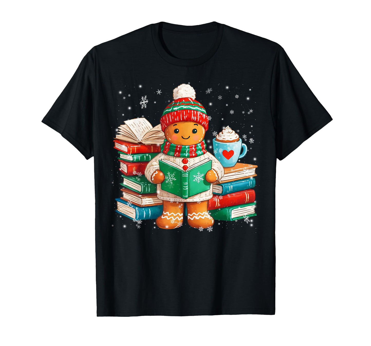 Gingerbread Reading Book Christmas Bookworm Librarian Xmas T-Shirt
