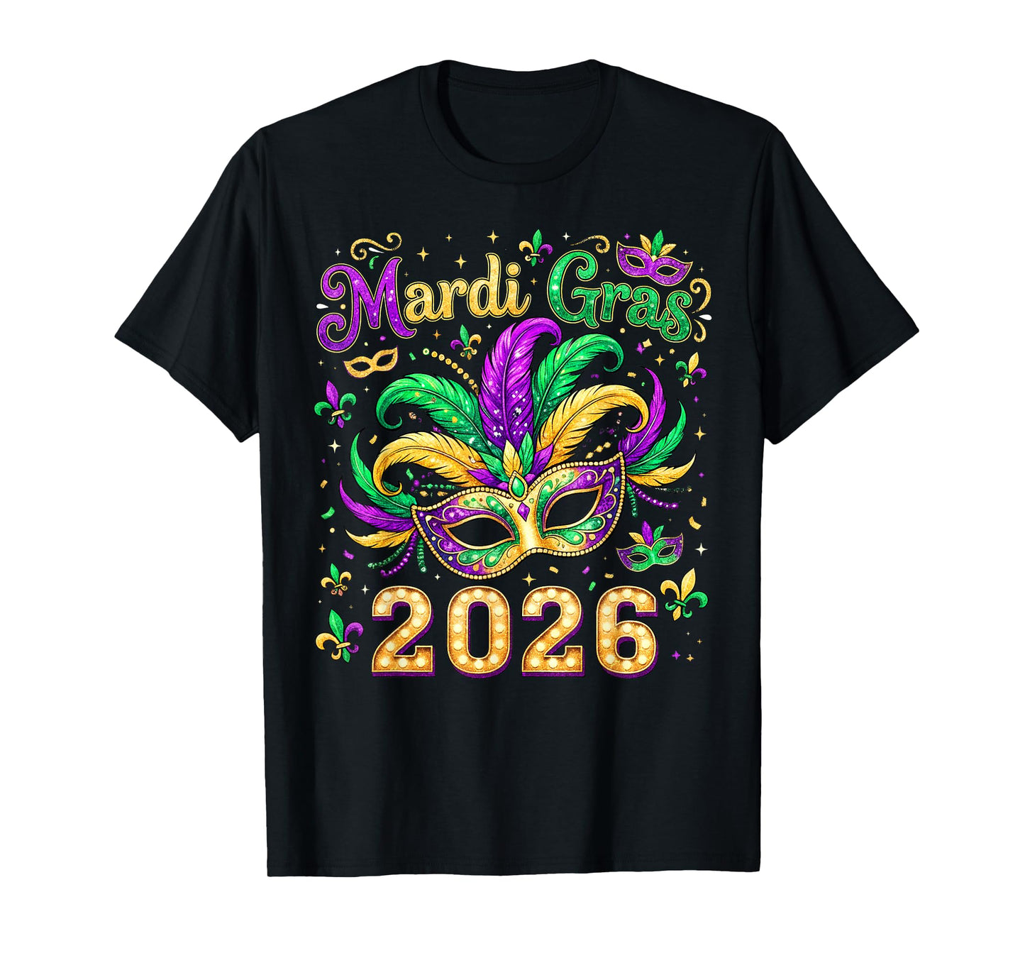 Mardi Gras Mask Parade 2026 New Orleans Men Women Kids T-Shirt