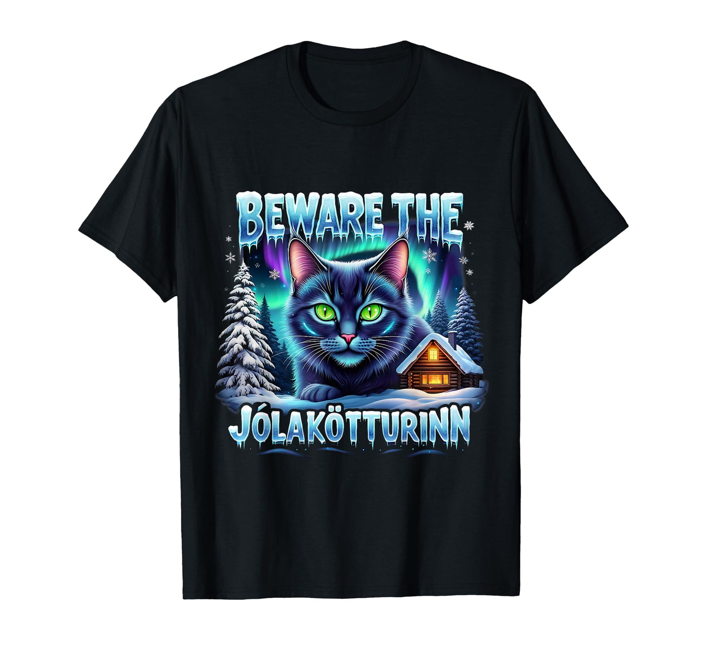 Beware The Jólakötturinn Christmas Cat Iceland Design T-Shirt