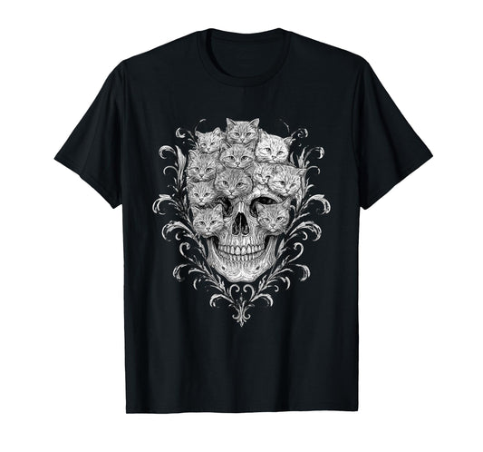 A Skull But It's Cats Kitty Skeleton Halloween Cat Skull T-Shirt