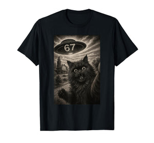 Cat Selfie 67 Meme Six Seven Funny UFO T-Shirt
