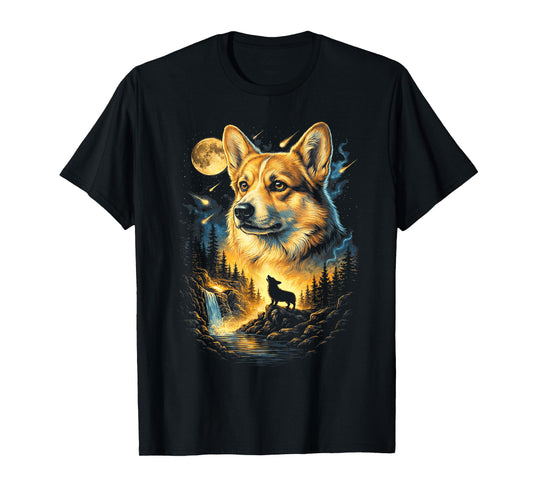 Corgi Howling to The Moon Vintage 90s Funny Dog Graphic T-Shirt