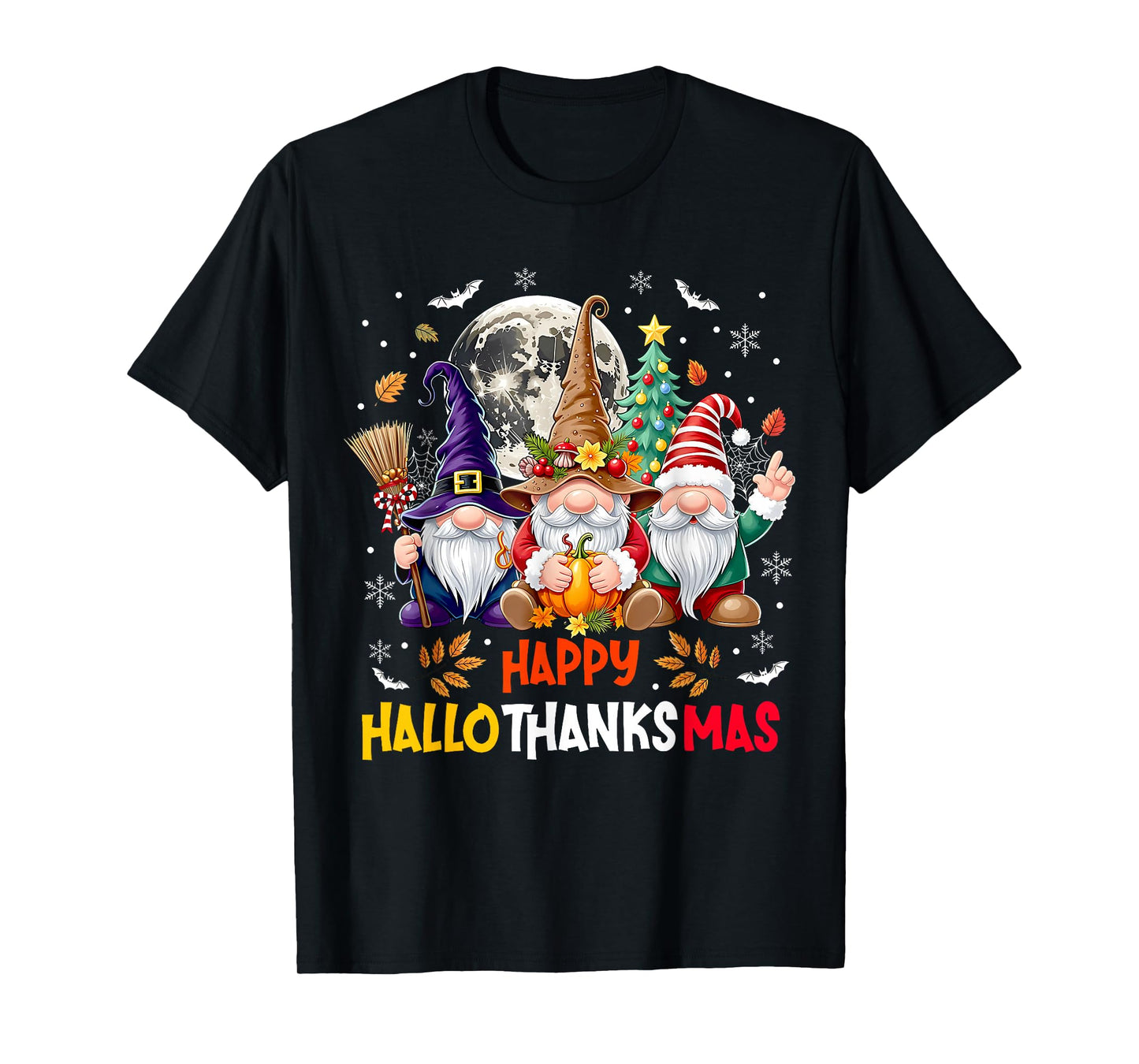 Happy Hallothanksmas Gnomes Lover Halloween Merry Christmas T-Shirt