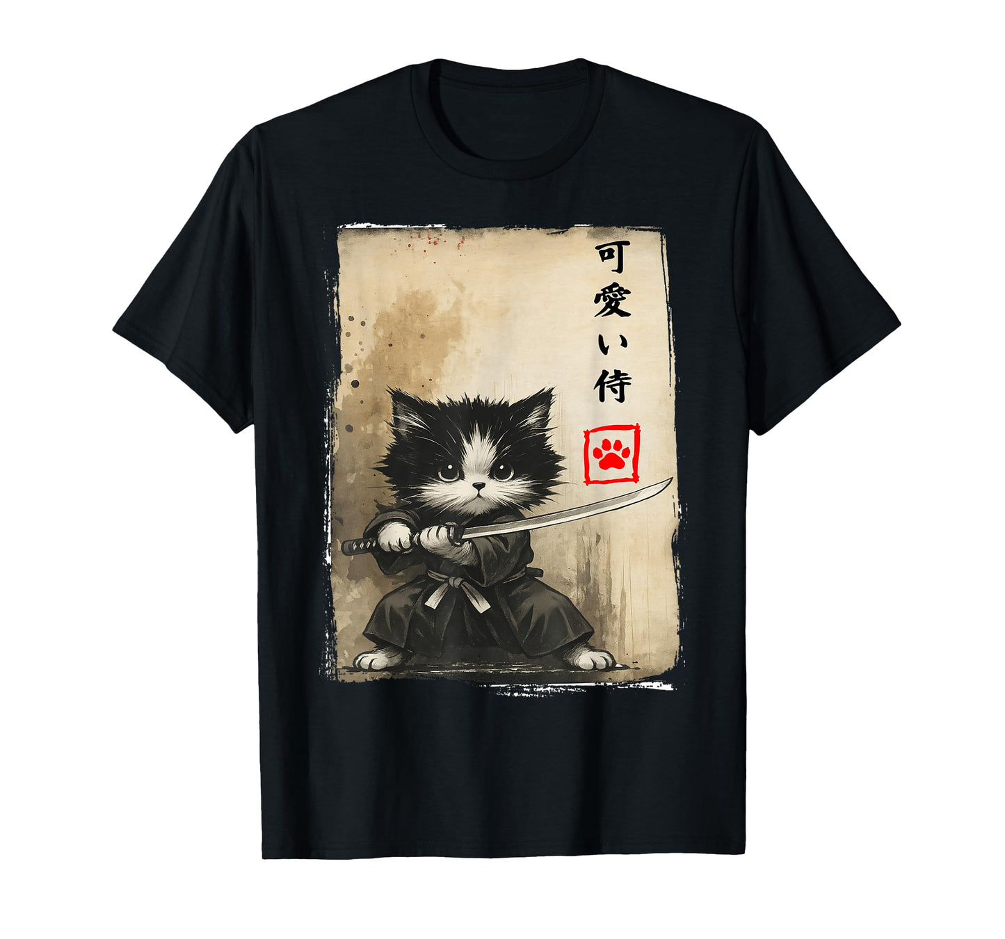 Vintage Samurai Cat Japanese Art Men Boys Funny Graphic T-Shirt