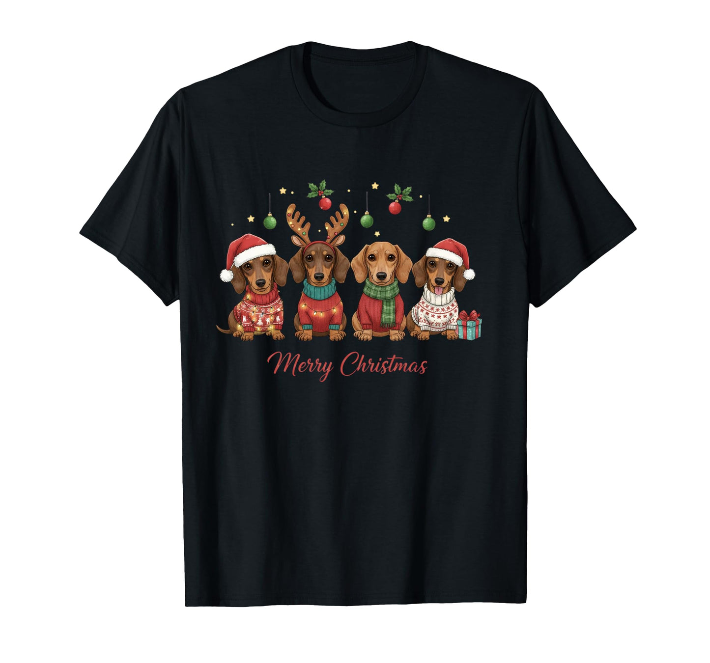 Merry Christmas Santa Reindeer Dachshund Weiner Dogs Xmas Long Sleeve T-Shirt