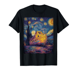 Noah's Ark Christian Bible Van Gogh Starry Night Painting T-Shirt