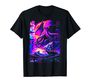 Cthulhu Kraken Synthwave Japanese Sea Monster T-Shirt
