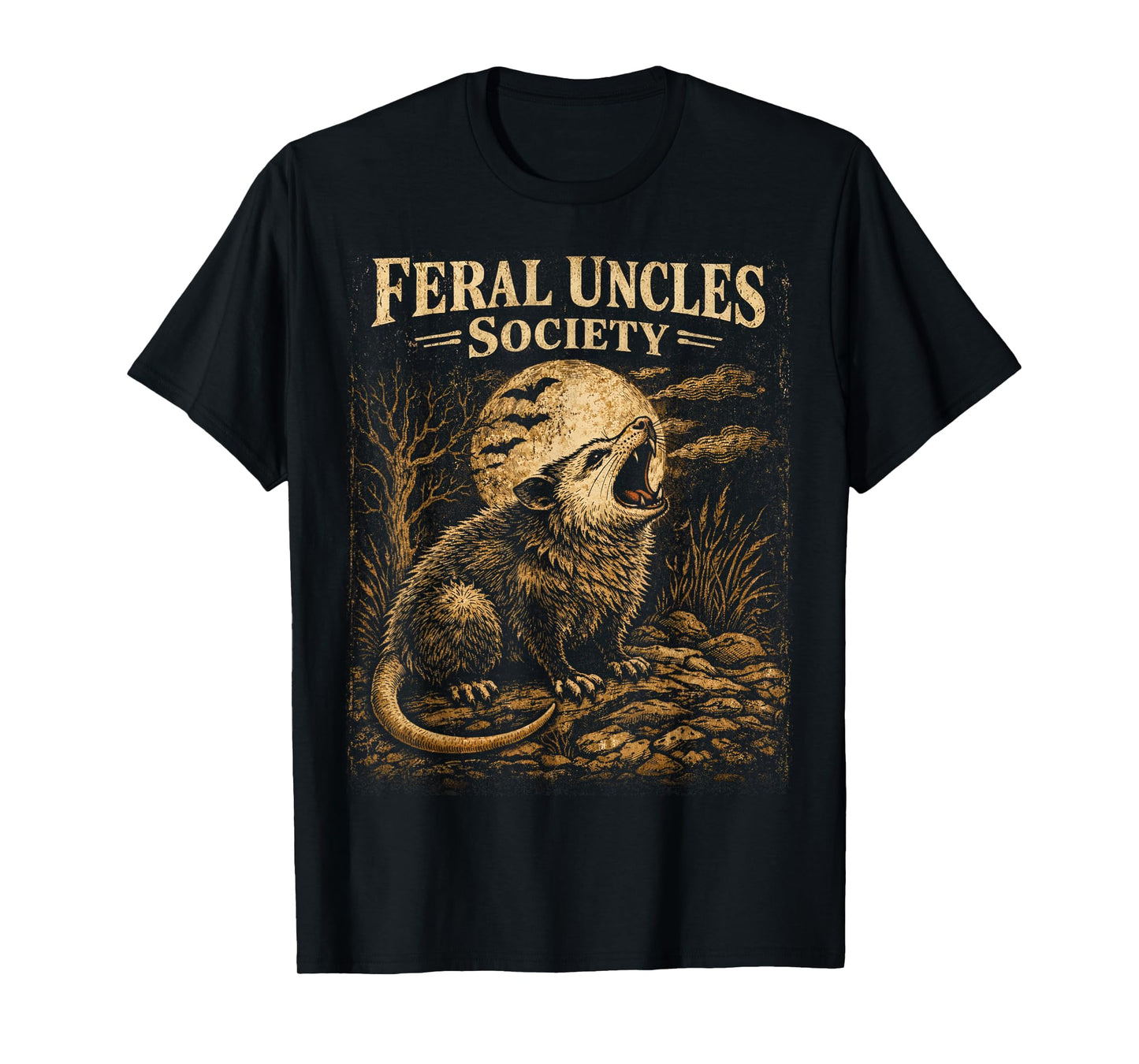 Feral Uncles Society Funny Opossum Folklore Vintage Graphic T-Shirt
