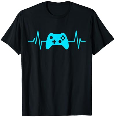 Gamer Heartbeat Pulse Video Game Controller EKG Teen Boy Men T-Shirt - T-Shirt | Black