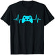 Gamer Heartbeat Pulse Video Game Controller EKG Teen Boy Men T-Shirt - T-Shirt | Black