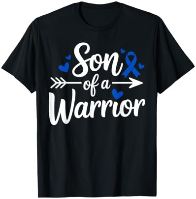 Son of a Warrior Colon Cancer Awareness Blue Ribbon Support T-Shirt - T-Shirt | Black