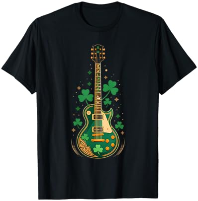Electric Guitar Shamrock St Patrick's Day Bass Guitarist T-Shirt - T-Shirt | Black