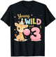 Kids Kids 3rd Birthday Young Wild and Three 3 Year Old Giraffe T-Shirt - T-Shirt | Black