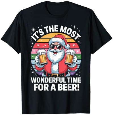 Funny Time for a Beer Santa Christmas T-Shirt - T-Shirt | Black