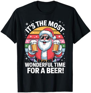 Funny Time for a Beer Santa Christmas T-Shirt - T-Shirt | Black