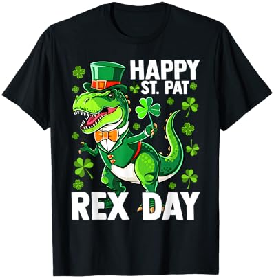 Patrick's Happy ST PAT-REX Day T-Rex Dinosaur Funny T-Shirt - T-Shirt | Black