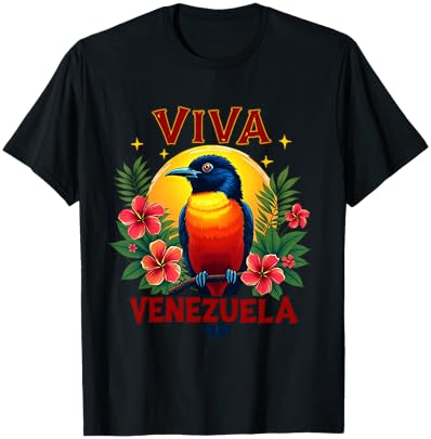 Viva Venezuela Tropical Troupial Hibiscus Venezuelan Turpial T-Shirt - T-Shirt | Black