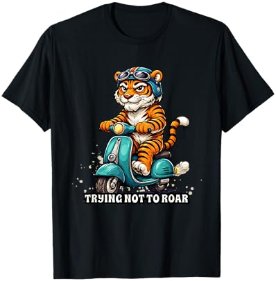 Tiger on Scooter Funny Urban Streetwear Casual Everyday T-Shirt - T-Shirt | Black