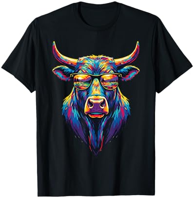 Colorful Buffalo Pop Art Sunglasses Sunset Reflection Animal T-Shirt - T-Shirt | Black