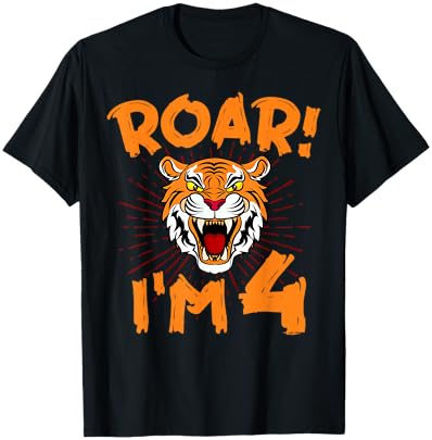 Tiger 4th Birthday Party Zoo Jungle Zookeeper Animal Lover T-Shirt - T-Shirt | Black