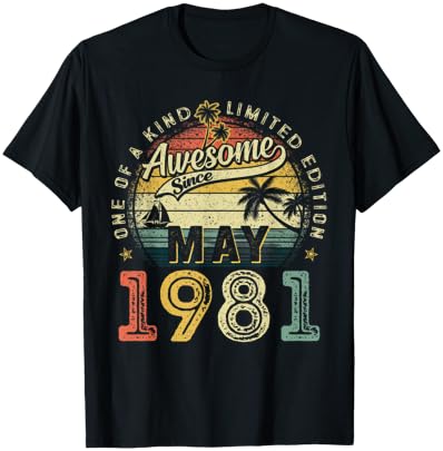 Awesome Since May 1981 Vintage Retro 45th Birthday Men Women T-Shirt - T-Shirt | Black