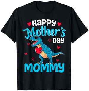 Happy Mother's Day Mommy T Rex Dinosaur for Son Toddler Boys T-Shirt - T-Shirt | Black