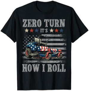 Zero Turn It's How I roll Vintage American Flag Lawn Mower T-Shirt - T-Shirt | Black