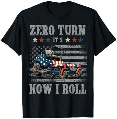 Zero Turn It's How I roll Vintage American Flag Lawn Mower T-Shirt - T-Shirt | Black