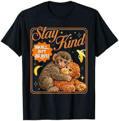 Punch Baby Monkey Stay Kind Small But Brave T-Shirt - T-Shirt | Black