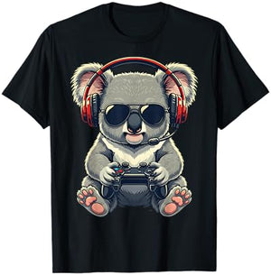 Cute Funny Koala Gamer Gaming Playing Video Games Kids T-Shirt - T-Shirt | Black