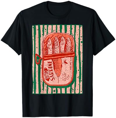 Sardines Tinned Fish Retro Graphic Mediterranean Coastal T-Shirt - T-Shirt | Black