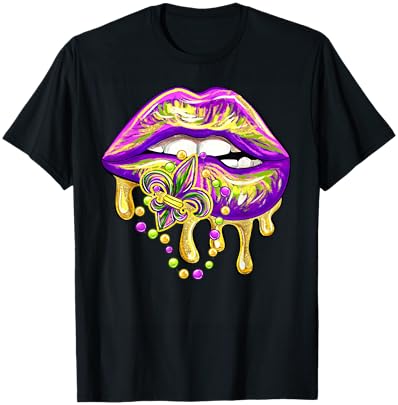 Mardi Gras Lip Fleur De Lis Funny Costume Women Girl T-Shirt - T-Shirt | Black