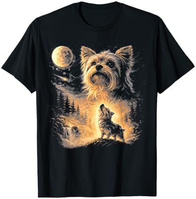 Yorkie Howling to the Moon Vintage T-Shirt - T-Shirt | Black